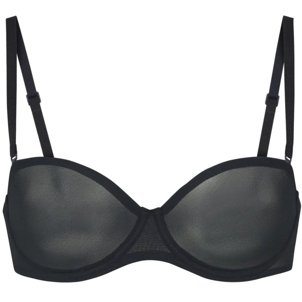SKIMS Ultra Fine Mesh Strapless Bra 32DDD Onyx